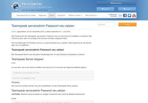 
                            5. Teamspeak serveradmin Passwort neu setzen - TS-Coach
