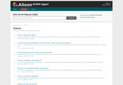 
                            5. Technical : ALISON Support