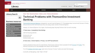 
                            2. Technical Problems with ThomsonOne Investment Banking | SFU Library