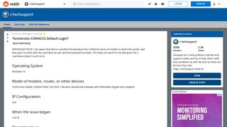 
                            5. Technicolor CGM4231 Default Login? : techsupport - Reddit