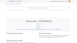 
                            6. Technicolor DPC3848VE Inicio de sesión y contraseña ... - Modem.Tools