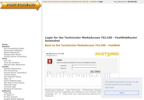 
                            6. Technicolor MediaAccess TG1100 - FastWeb Login Router ...