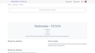 
                            8. Technicolor TC7210 Default Router Login and Password - Modem.Tools