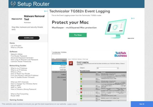 
                            8. Technicolor TG582n Screenshot Event Logging - SetupRouter