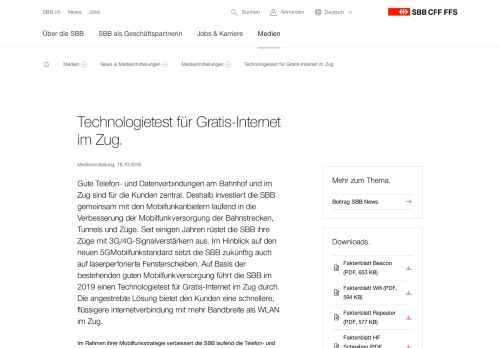 
                            11. Technologietest für Gratis-Internet im Zug | SBB