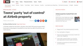 
                            12. Teens' party 'out of control' at Airbnb property | RNZ News - Radio NZ