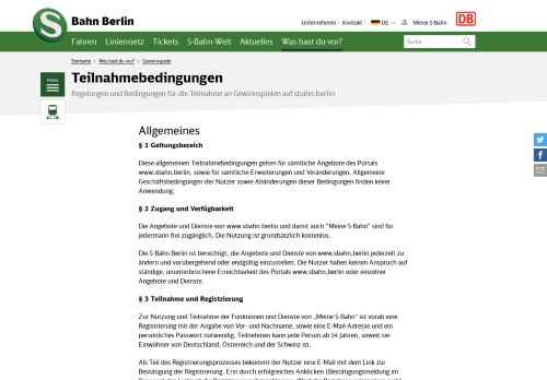 
                            6. Teilnahmebedingungen von Gewinnspielen | S-Bahn Berlin GmbH