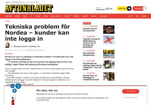 
                            5. Tekniska problem för Nordea – kunder kan inte logga in | Aftonbladet