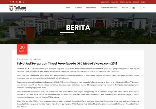 
                            11. Tel-U Jadi Perguruan Tinggi Favorit pada OSC MetroTVNews.com 2016