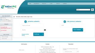 
                            6. Tela onde o cliente realiza o login na loja - newpctecnologia