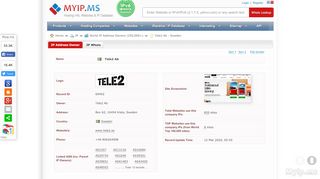 
                            11. Tele2 Ab Sweden - IP Addresses Owners World Database - Myip.ms
