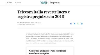 
                            8. Telecom Italia reverte lucro e registra prejuízo em 2018 | Valor ...