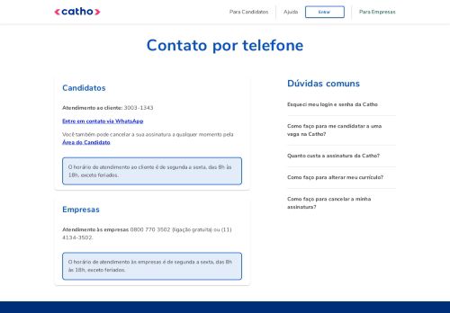 
                            2. Telefone Catho - Catho Online