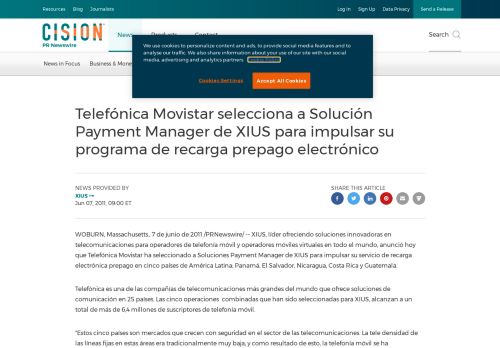 
                            5. Telefónica Movistar selecciona a Solución Payment Manager de XIUS ...