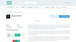 
                            10. Telegram (TON) ICO ▷ company Rating, Price and Overview | BASE ...