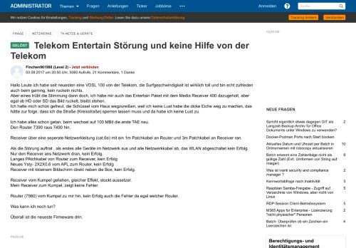 
                            13. Telekom Entertain Störung und keine Hilfe von der Telekom ...