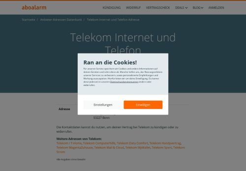 
                            8. Telekom Hotline, Anschrift, Faxnummer und E-Mail - Aboalarm