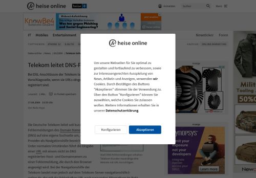 
                            7. Telekom leitet DNS-Fehlermeldungen um | heise online