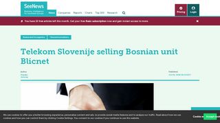 
                            5. Telekom Slovenije selling Bosnian unit Blicnet - SeeNews