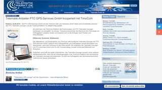 
                            13. Telematik-Anbieter PTC GPS-Services GmbH kooperiert mit TimoCom ...