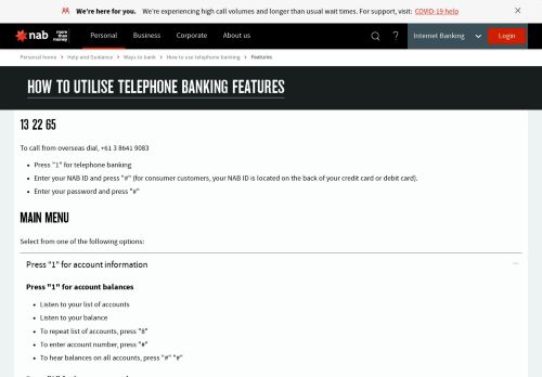 
                            11. Telephone Banking Instructions and Features - NAB
