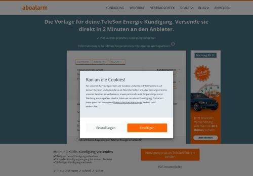 
                            7. TeleSon Energie online kündigen | geprüfte Vorlage - Aboalarm