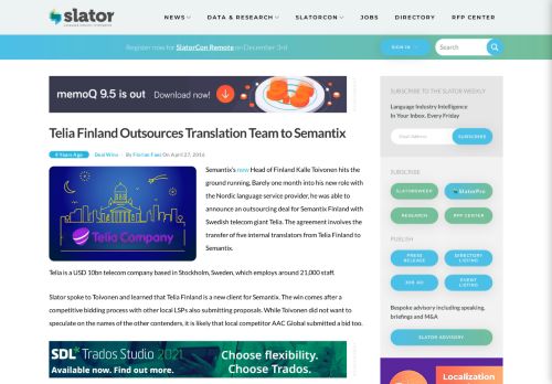 
                            10. Telia Finland Outsources Translation Team to Semantix | Slator