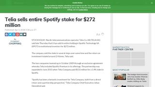 
                            11. Telia sells entire Spotify stake for $272 million - MarketWatch