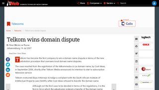 
                            7. Telkom wins domain dispute | ITWeb