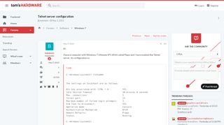 
                            13. Telnet server configuration | Tom's Hardware Forum