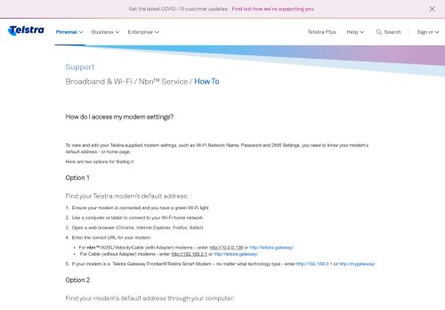 
                            13. Telstra - How do I access my modem settings? - Support