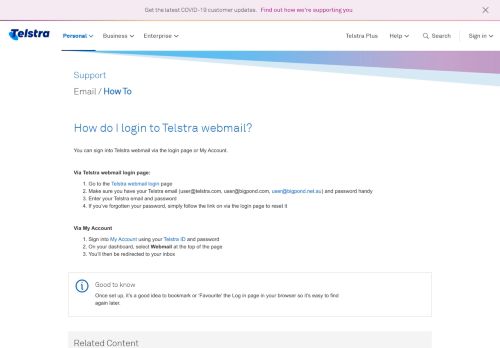 
                            5. Telstra – How do I login to Telstra webmail? - Support