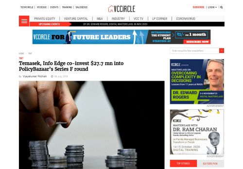 
                            11. Temasek, Info Edge co-invest $27.7 mn into PolicyBazaar's Series F ...
