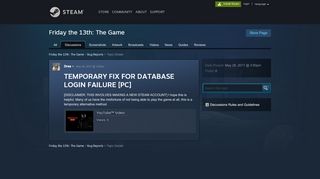
                            3. TEMPORARY FIX FOR DATABASE LOGIN FAILURE [PC] :: Friday the ...