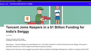 
                            12. Tencent Joins Naspers In A $1 Billion Funding For India's Swiggy