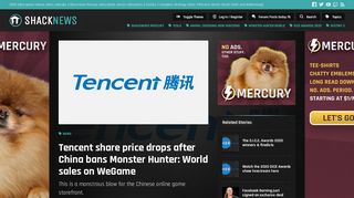 
                            13. Tencent share price drops after China bans Monster Hunter: World ...