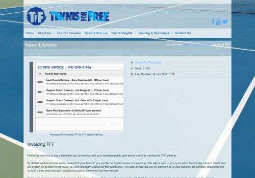 
                            11. Tennis For Free | Invoicing TFF
