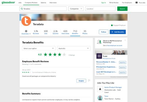 
                            7. Teradata Employee Benefits and Perks | Glassdoor.com.au