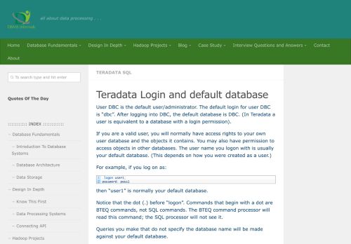 
                            12. Teradata Login and default database - DBMS Internals . . .