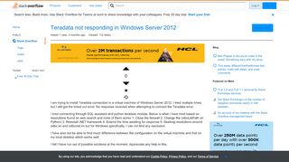 
                            13. Teradata not responding in Windows Server 2012 - Stack Overflow