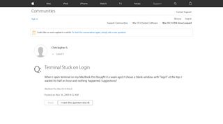 
                            2. Terminal Stuck on Login - Apple Community