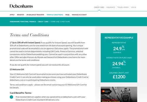 
                            11. Terms and Conditions| Debenhams Personal Finance