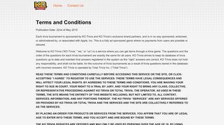 
                            2. Terms and Conditions - KO Trivia