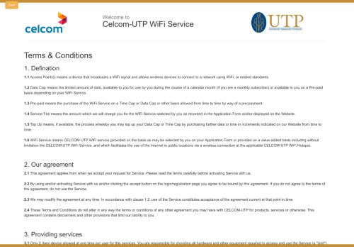 
                            4. Terms & Conditions - Celcom-UTP WiFi Service