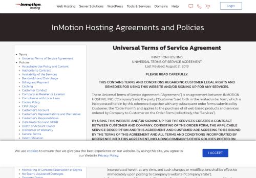 
                            8. Terms of Service and Policies | InMotion Hosting