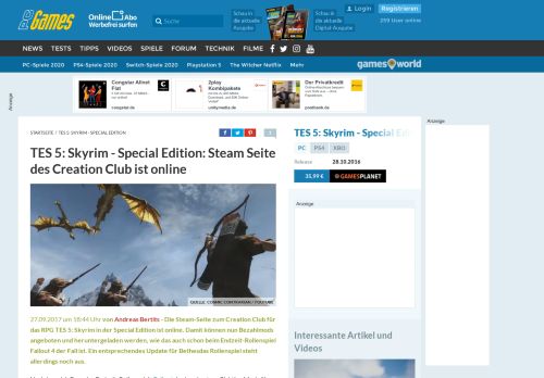
                            10. TES 5: Skyrim - Special Edition: Steam Seite des Creation Club ist online