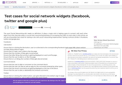 
                            11. Test cases for social network widgets (facebook, twitter and google plus)