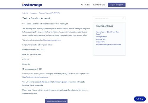 
                            13. Test or Sandbox Account – Instamojo