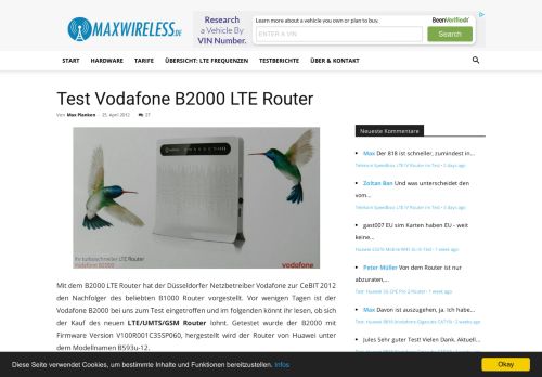 
                            12. Test Vodafone B2000 LTE Router | maxwireless.de