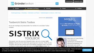
                            11. Testbericht Sistrix Toolbox - Gründerlexikon